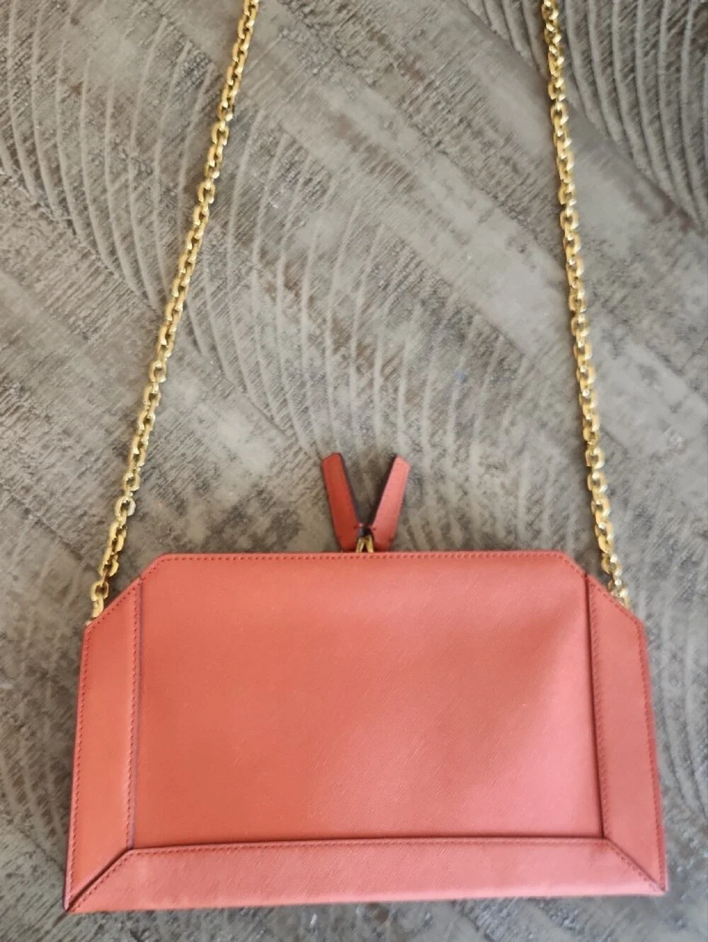 MCM Orange Saffiano Leather Satchel with Gold Chain Accent-FALL!